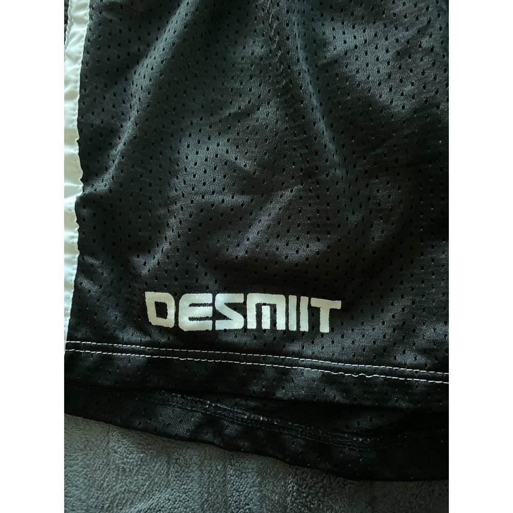 Desmiit Mens Mesh Athletic Shorts Black Yellow White Stripe Gym Running XL - Picture 4 of 5